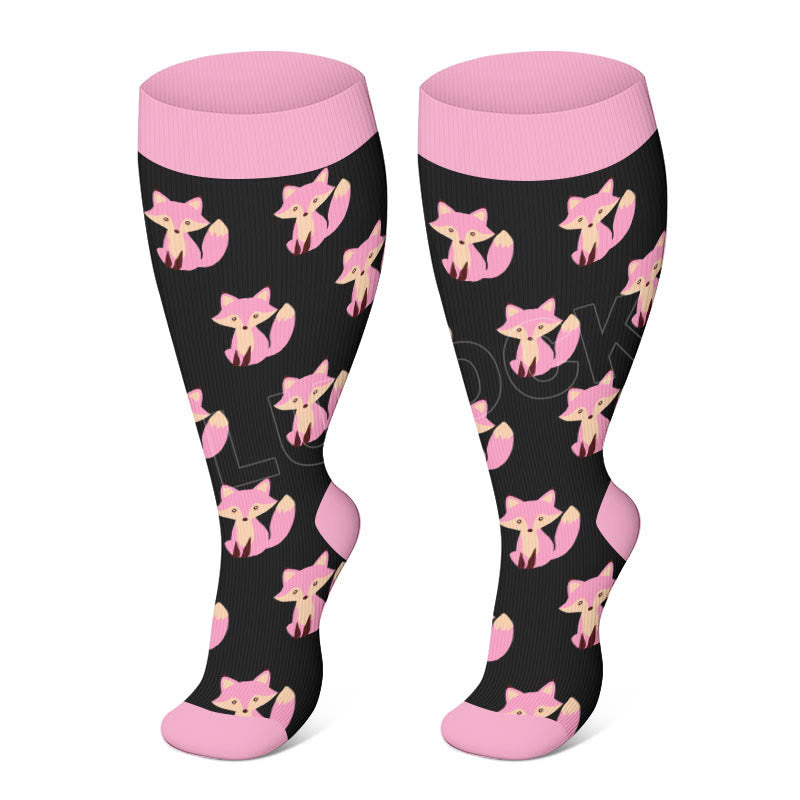 Plus Size Cute Fox Pig Compression Socks - image 3