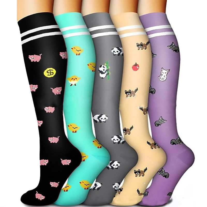 Colorful Animal Patterns Compression Socks(5 Pairs) - image 1