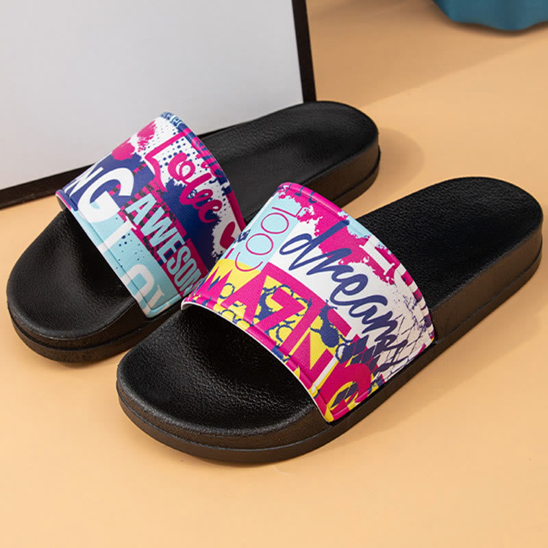 Plus Size Graffiti Slides(2 Pairs) - Black - 3XL - image 6