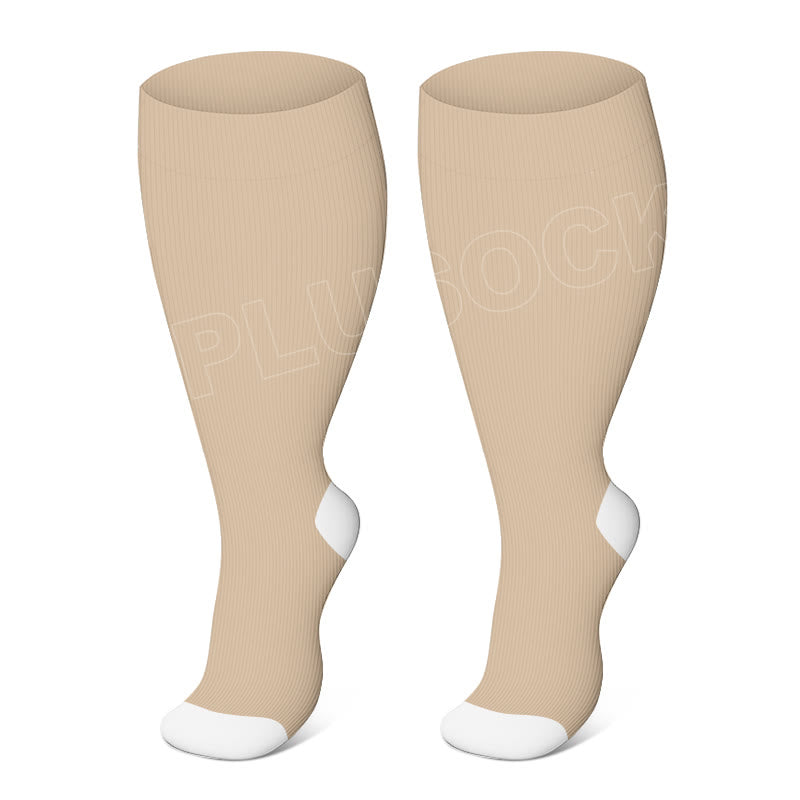 Plus Size Solid Color Elastic Compression Socks - Nude - 4XL - image 12