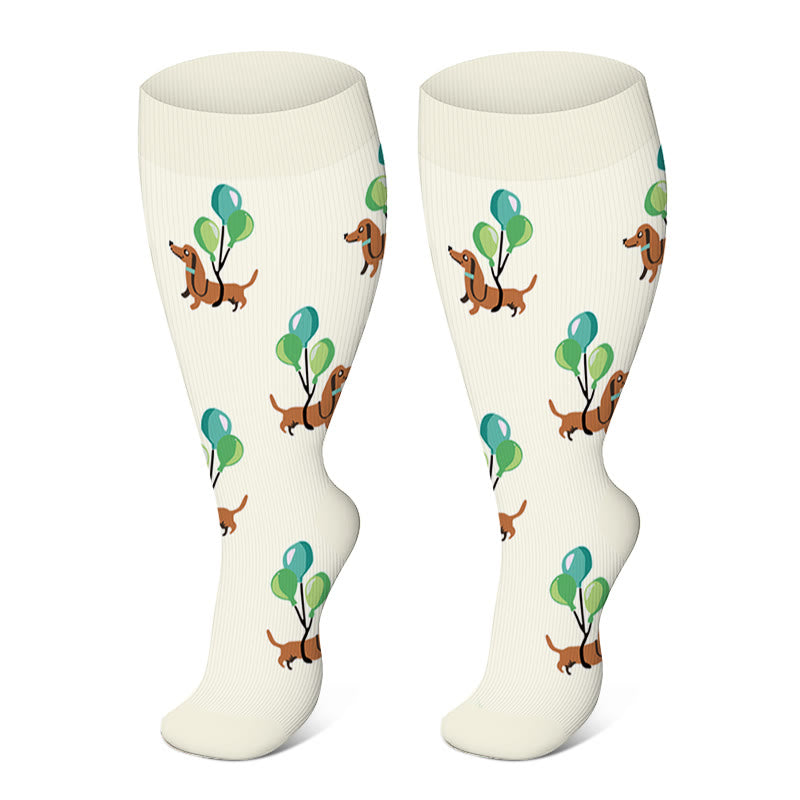 2XL-4XL Plus Size Color Pattern Compression Socks - Dachshund - 4XL - image 5