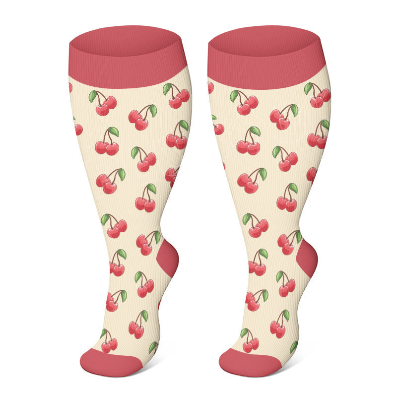 2XL-4XL Plus Size Color Pattern Compression Socks - Cherry - 4XL - image 2