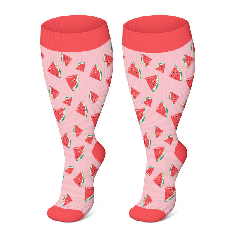 2XL-4XL Plus Size Color Pattern Compression Socks - Watermelon - 4XL - image 3