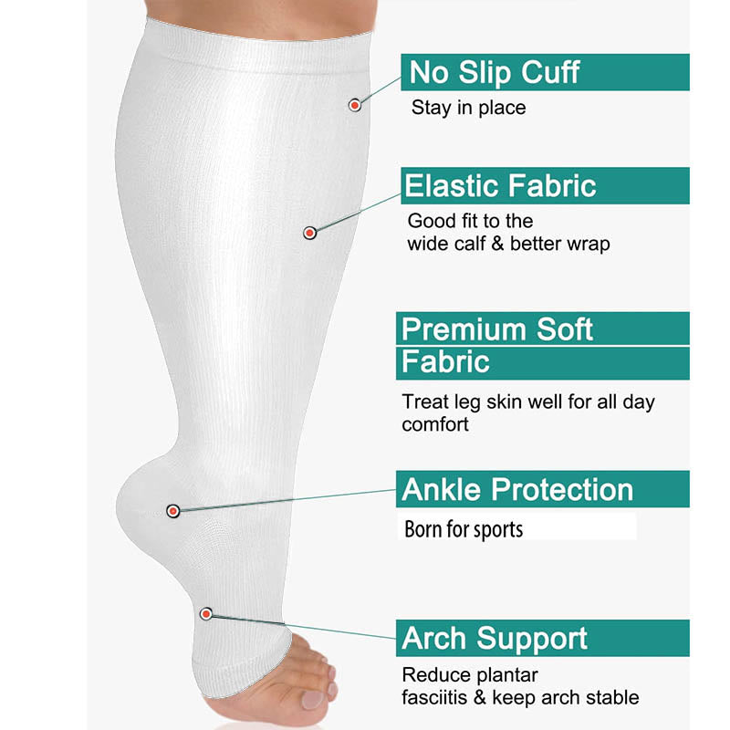 Plus Size Solid Color Open Toe Compression Socks(3 Pairs) - image 9
