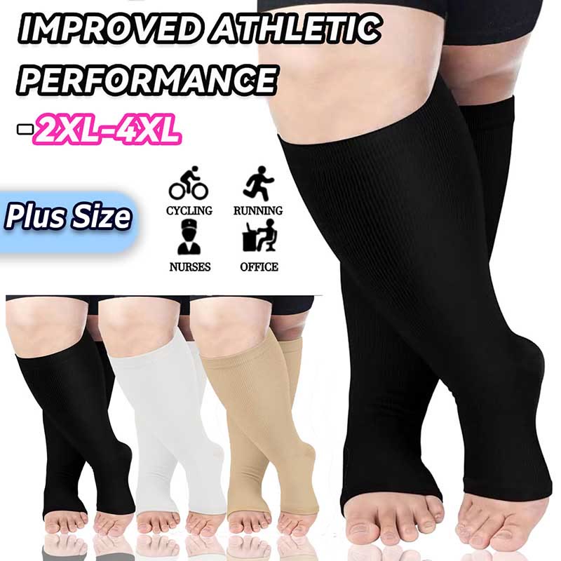 Plus Size Solid Color Open Toe Compression Socks(3 Pairs) - image 8