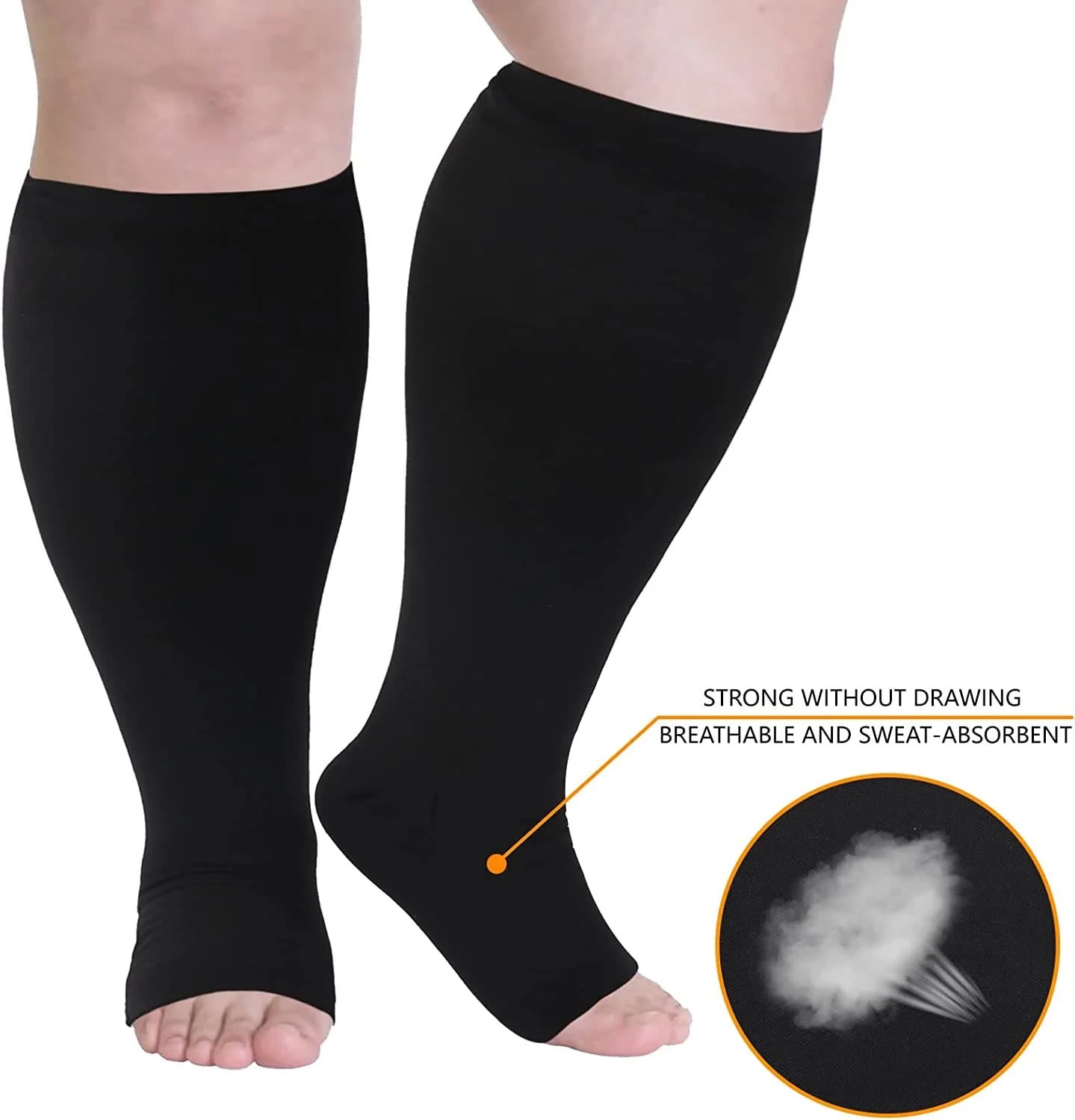 Plus Size Solid Color Open Toe Compression Socks(3 Pairs) - image 2