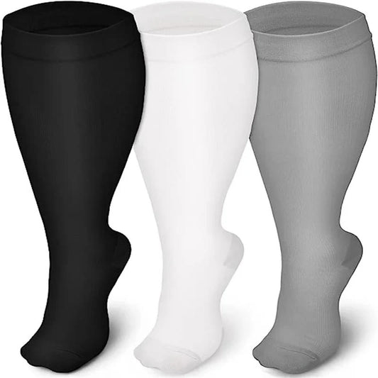 2XL-7XL Solid Color Plus Size Compression Socks(3 Pairs) - Multicolor - 7XL - image 0