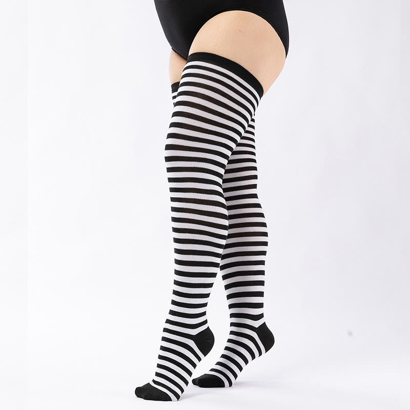 Plus Size Stripe Thigh High Socks(2 Pairs) - image 10