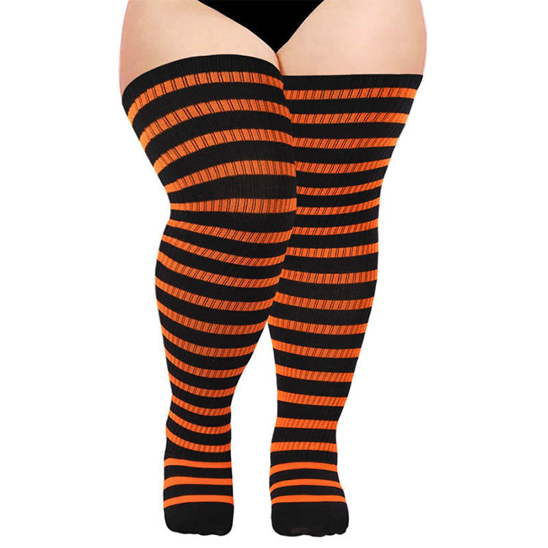 Plus Size Halloween Thigh High Knee Socks - Orange - One Size - image 3