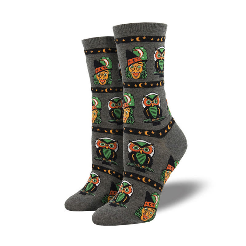 Plus Size Witch Ghost Halloween Crew Socks(4 Pairs) - Dark Grey - EU36-42(US3-8.5) - image 5