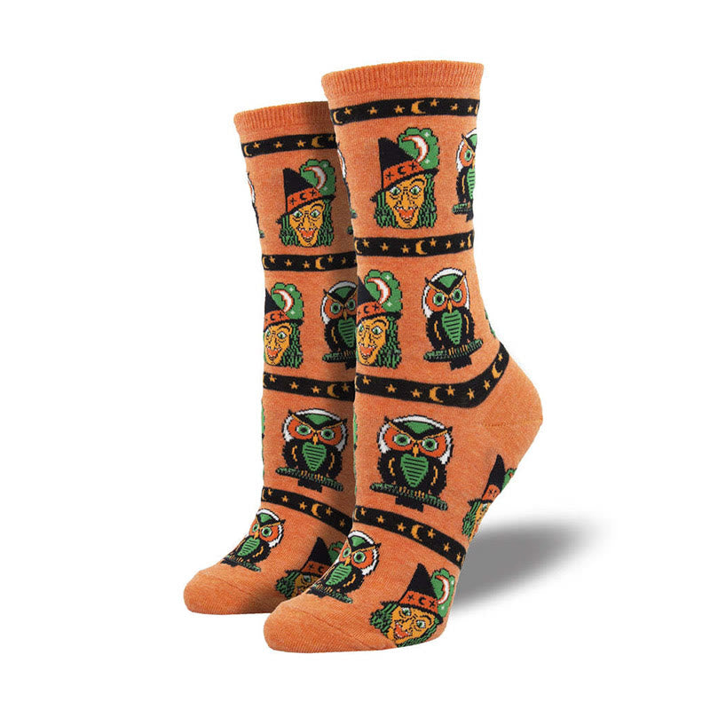 Plus Size Witch Ghost Halloween Crew Socks(4 Pairs) - Orange - EU36-42(US3-8.5) - image 3
