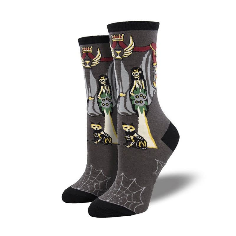 Plus Size Witch Ghost Halloween Crew Socks(4 Pairs) - Warm Grey - EU36-42(US3-8.5) - image 2