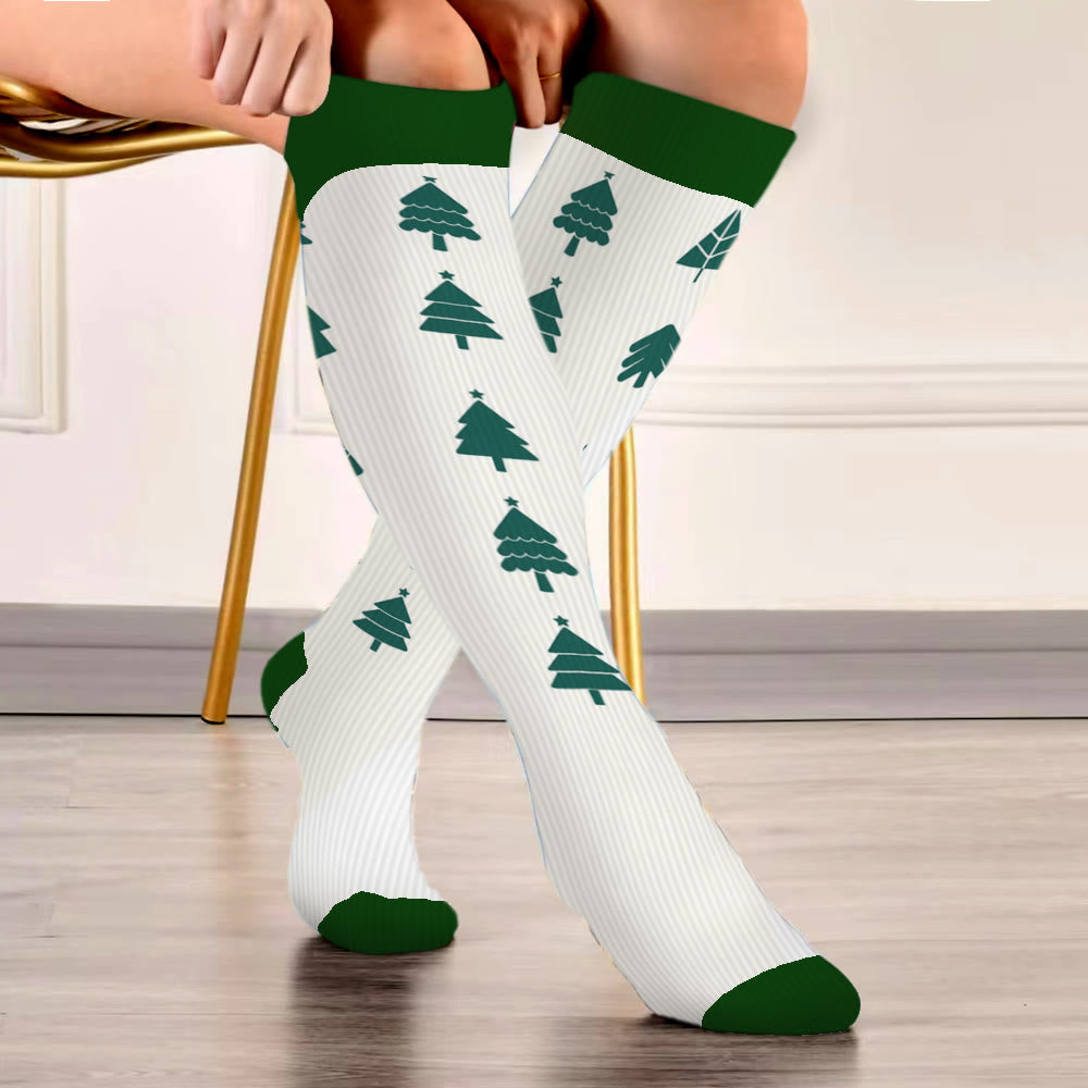 Plus Size Christmas Tree Snowman Compression Socks(3 Pairs) - image 3