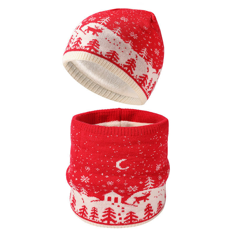 Warm Christmas Element Beanie Scarf 2 In 1 Set