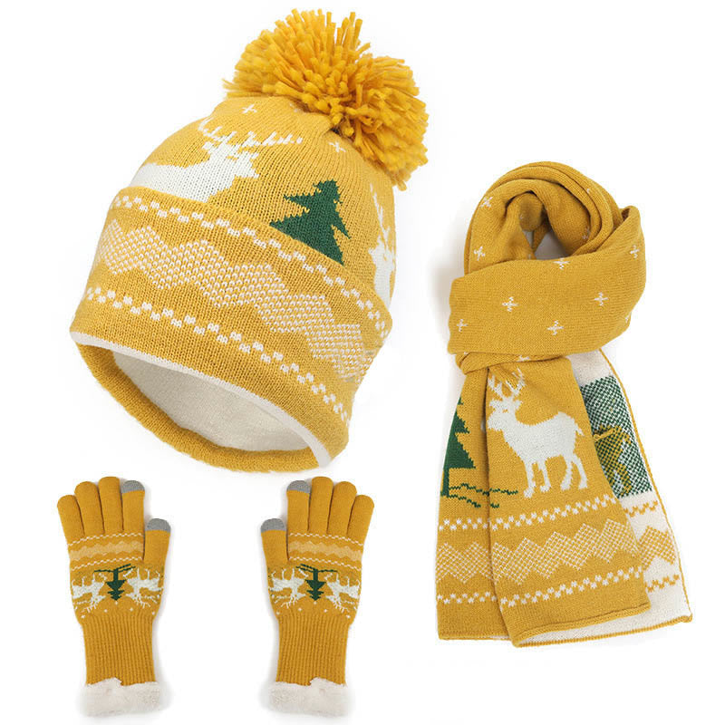 Christmas Style Beanie Scarf Gloves 3 In 1 Set