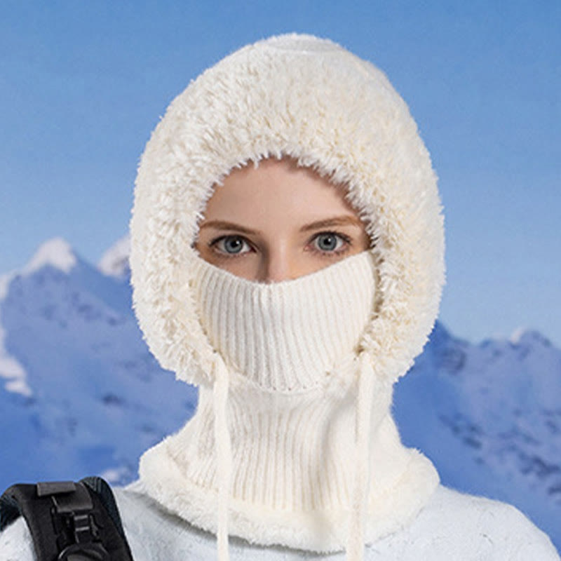 Drawstring Knit Hooded Scarf