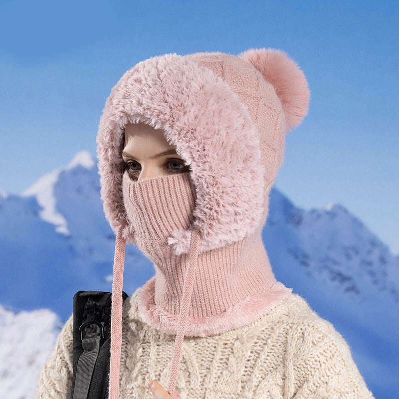 Drawstring Knit Hooded Scarf