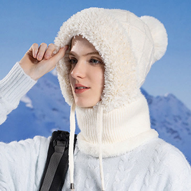Drawstring Knit Hooded Scarf