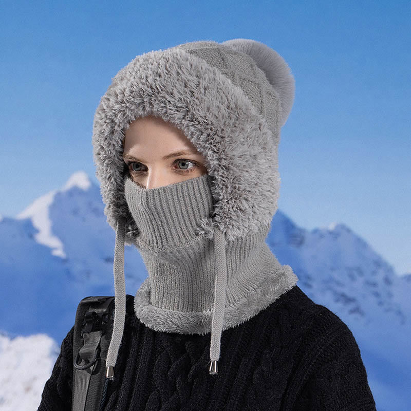 Drawstring Knit Hooded Scarf