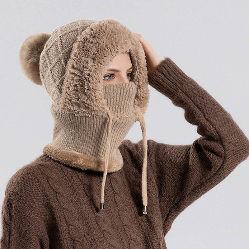 Drawstring Knit Hooded Scarf