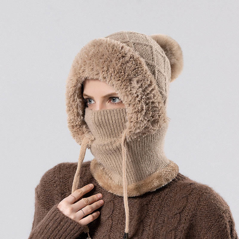 Drawstring Knit Hooded Scarf