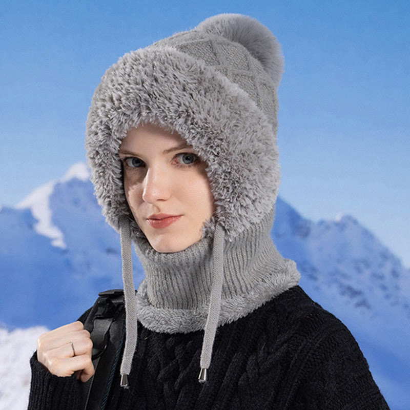 Drawstring Knit Hooded Scarf