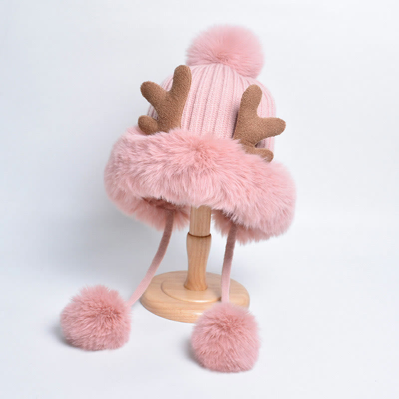 Antlers Pompom Beanie Hats - Pink - One Size - image 14