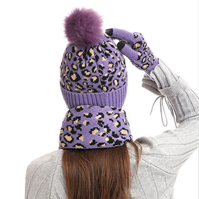 Leopard Gloves Beanie Scarf 3 In 1 Set