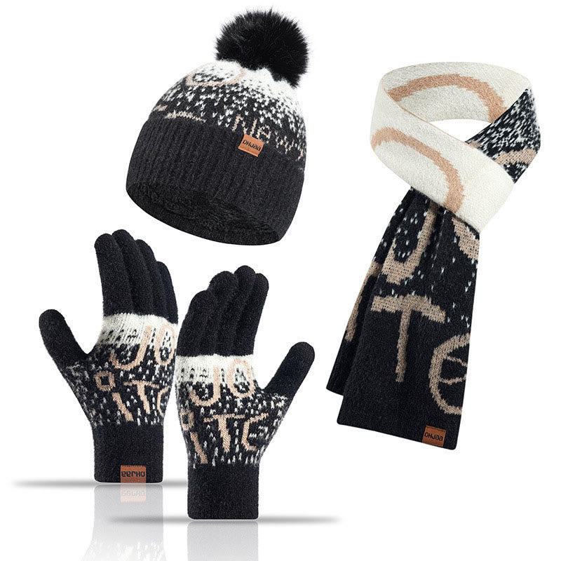 Alphabet Gloves Beanie Scarf 3 In 1 Set - Black - One Size - image 9