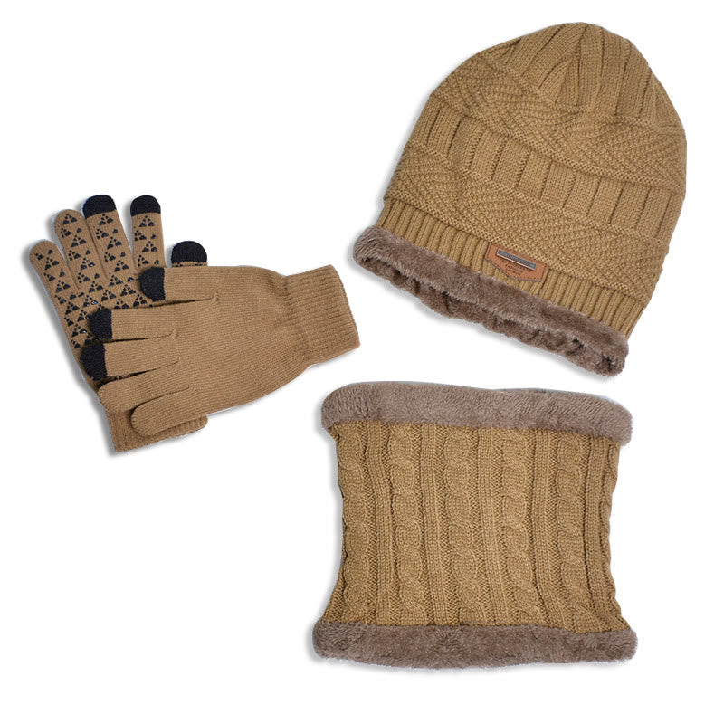 Winter Warm Gloves Beanie Scarf 3 In 1 Set - Khaki - One Size - image 10