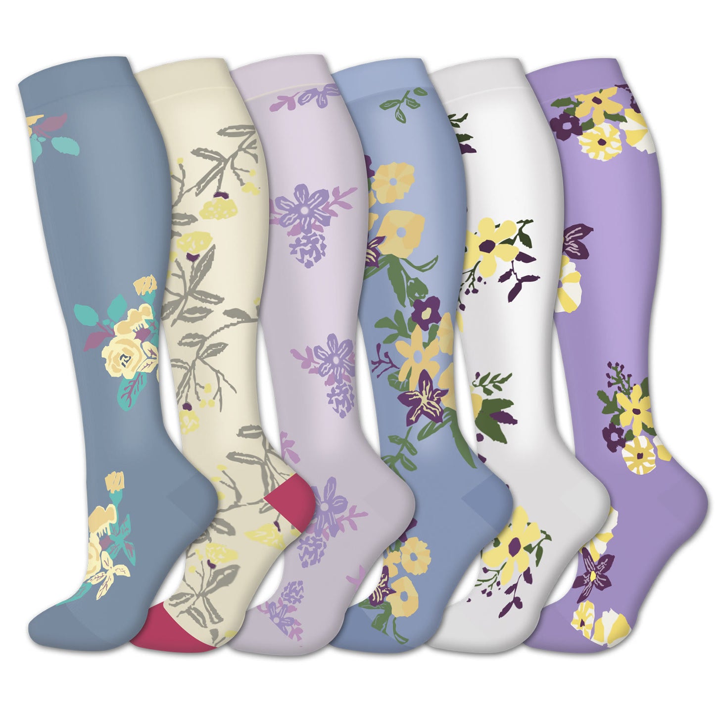 Flower Style Compression Socks(6 Pairs) - Multicolor - S/M - image 1