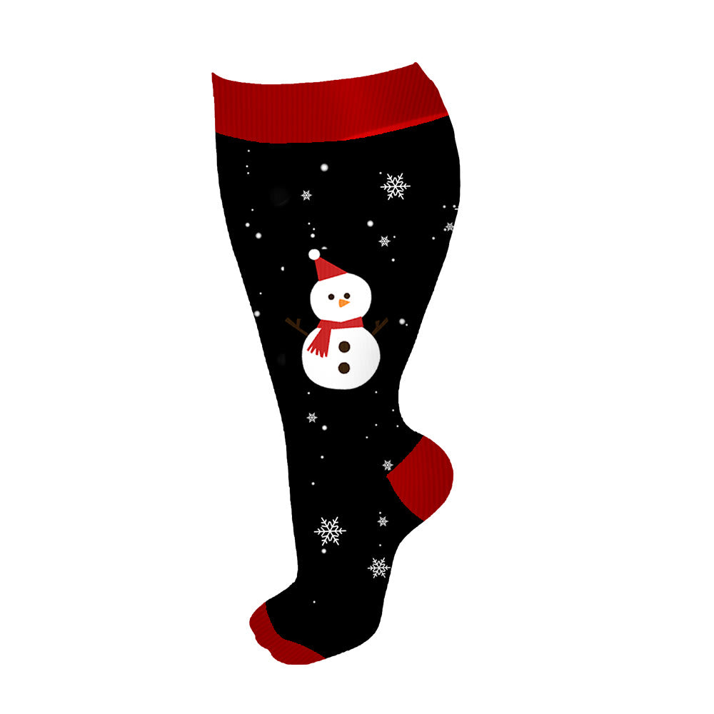 Plus Size Christmas Tree Snowman Compression Socks(3 Pairs) - Red - 4XL - image 8