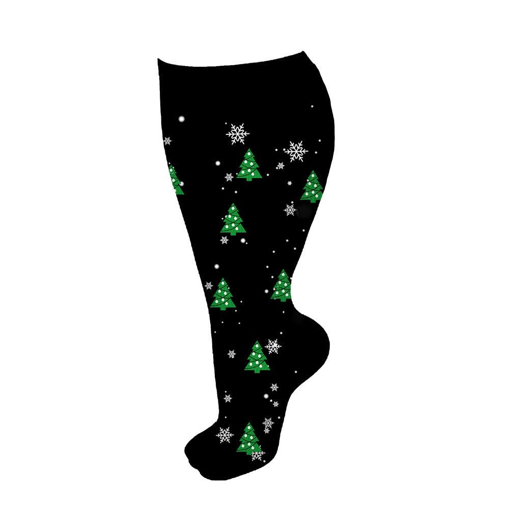 Plus Size Christmas Tree Snowman Compression Socks(3 Pairs) - Black - 4XL - image 6