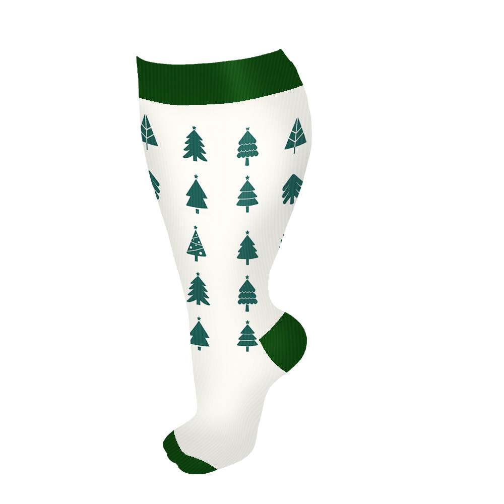 Plus Size Christmas Tree Snowman Compression Socks(3 Pairs) - White - 4XL - image 7