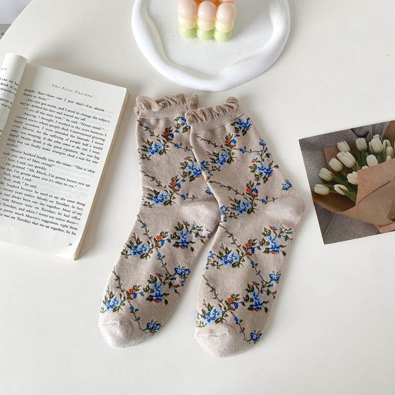Sweet Small Florals Quarter Socks(5 Pairs) - Khaki - EU36-40(US3-7) - image 13