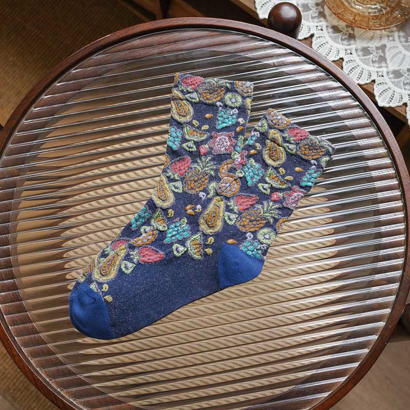 Fruit Print Quarter Socks(5 Pairs) - Navy Blue - EU36-40(US3-7) - image 7