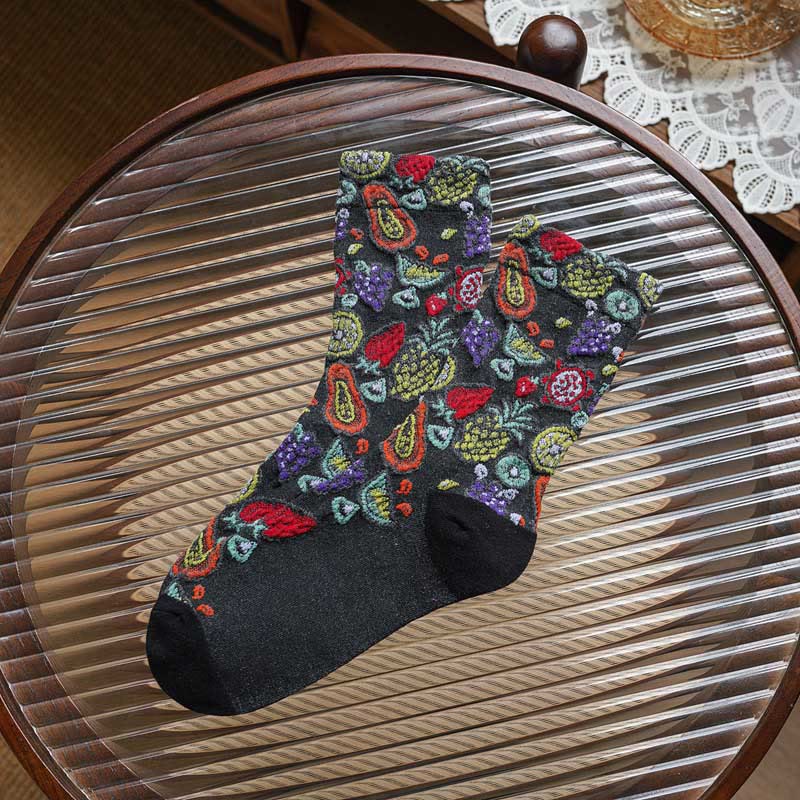 Fruit Print Quarter Socks(5 Pairs) - Black - EU36-40(US3-7) - image 10