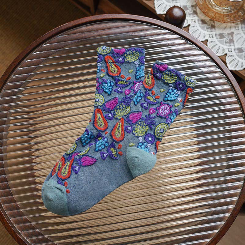 Fruit Print Quarter Socks(5 Pairs) - Light Blue - EU36-40(US3-7) - image 11
