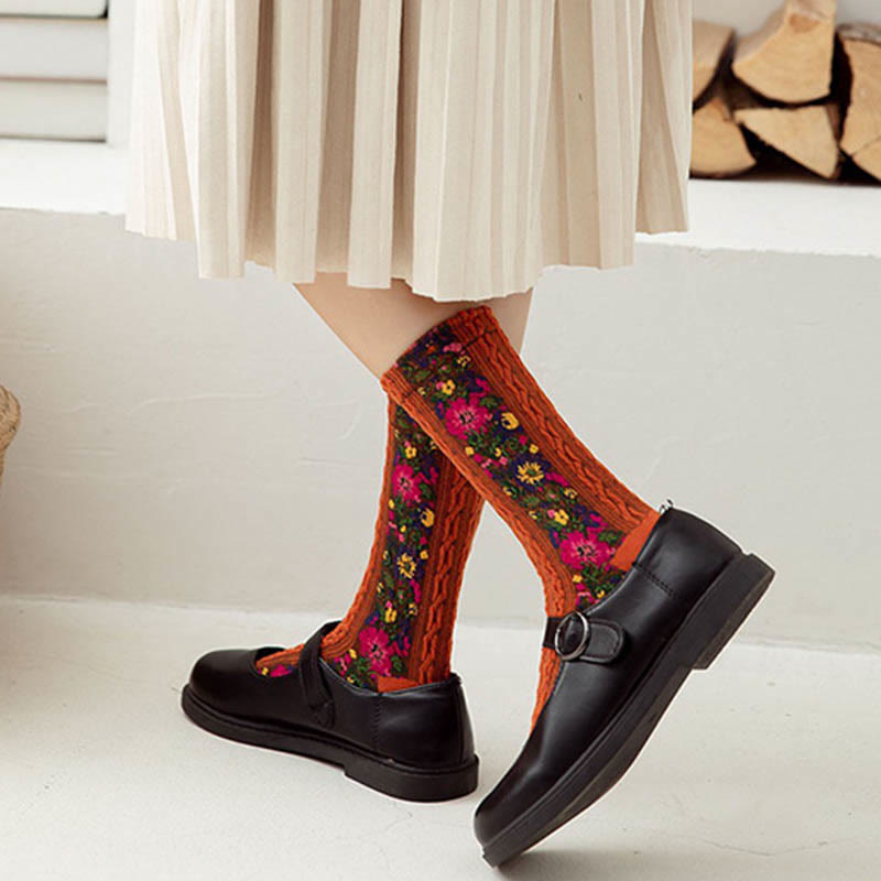 Folk Style Floral Quarter Socks(5 Pairs) - image 4
