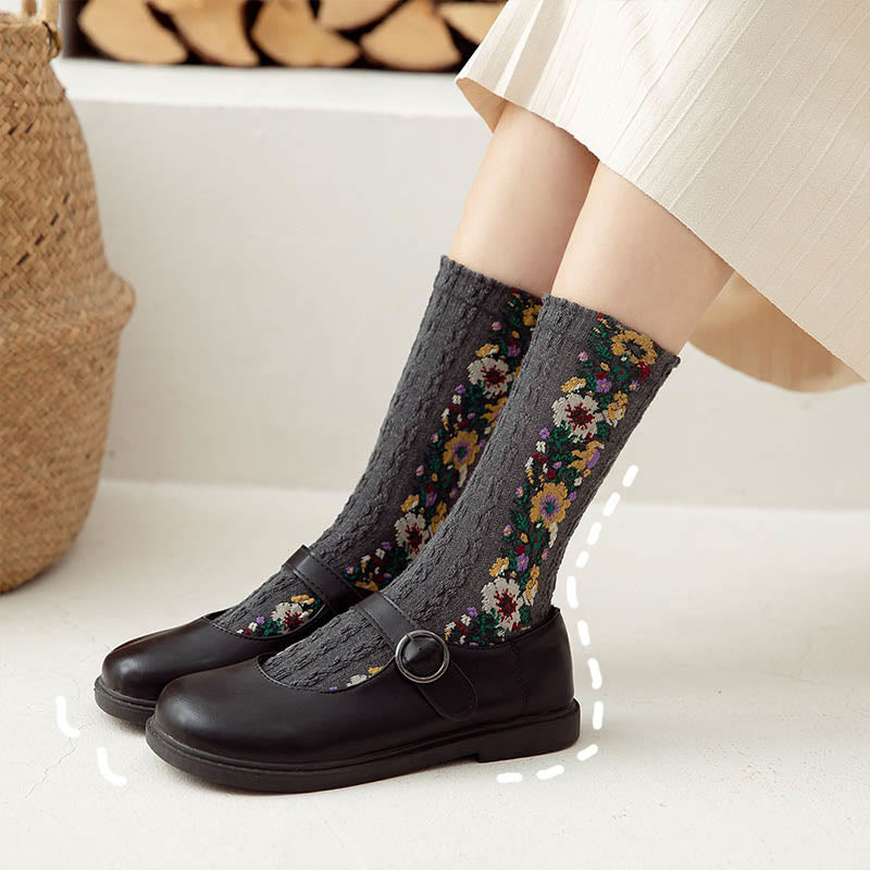 Folk Style Floral Quarter Socks(5 Pairs) - image 9