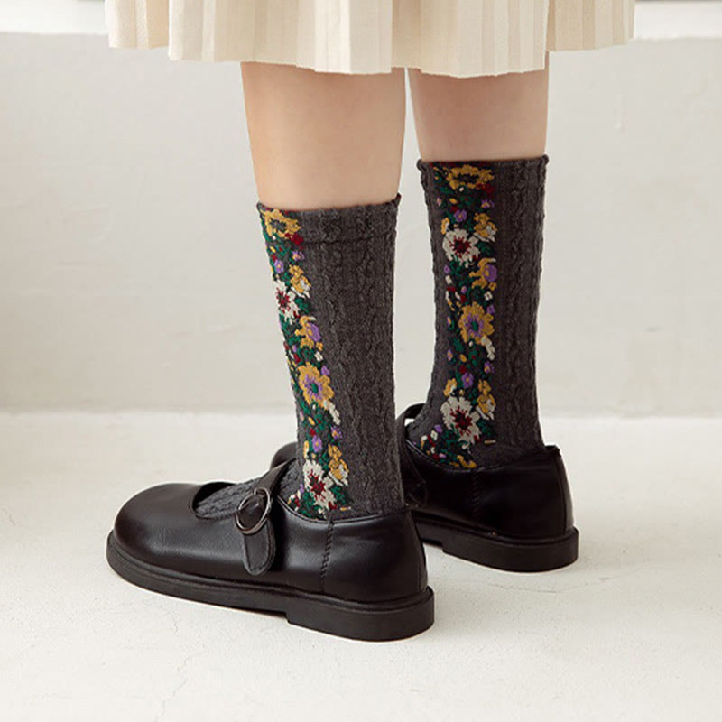 Folk Style Floral Quarter Socks(5 Pairs) - image 6