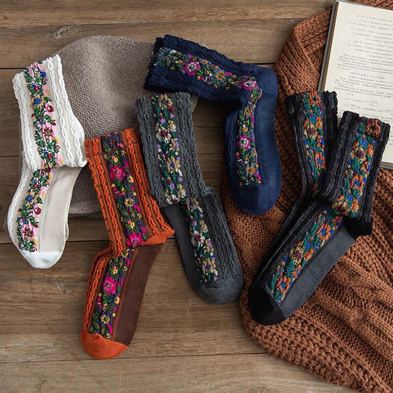 Folk Style Floral Quarter Socks(5 Pairs) - Multicolor - EU36-40(US3-7) - image 10