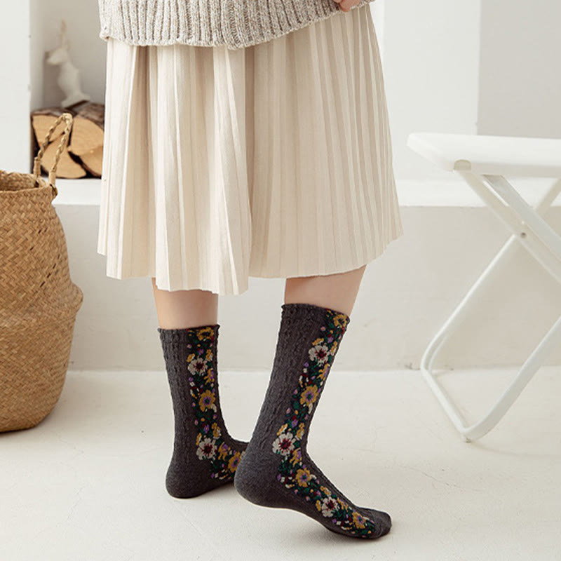 Folk Style Floral Quarter Socks(5 Pairs) - image 2