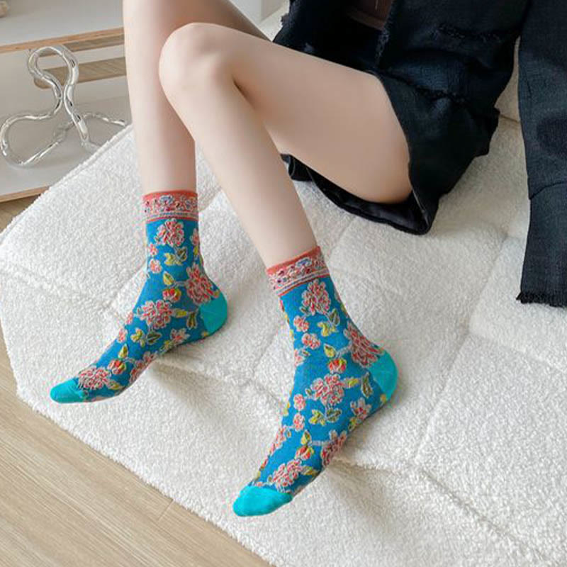 Floral Relief Quarter Socks(5 Pairs) - image 6