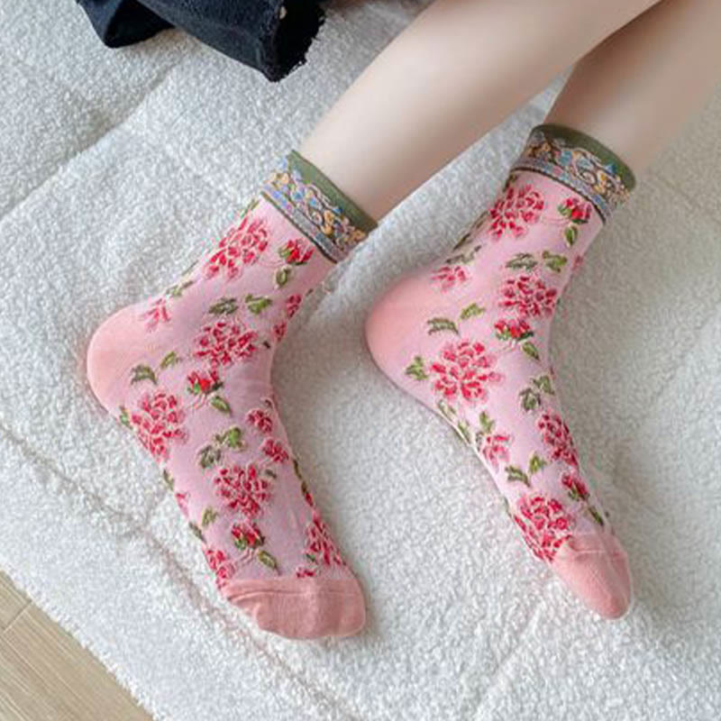 Floral Relief Quarter Socks(5 Pairs) - image 2