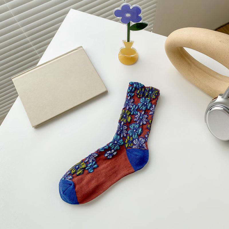 Retro Carving Flowers Quarter Socks(5 Pairs) - Blue - EU36-40(US3-7) - image 12