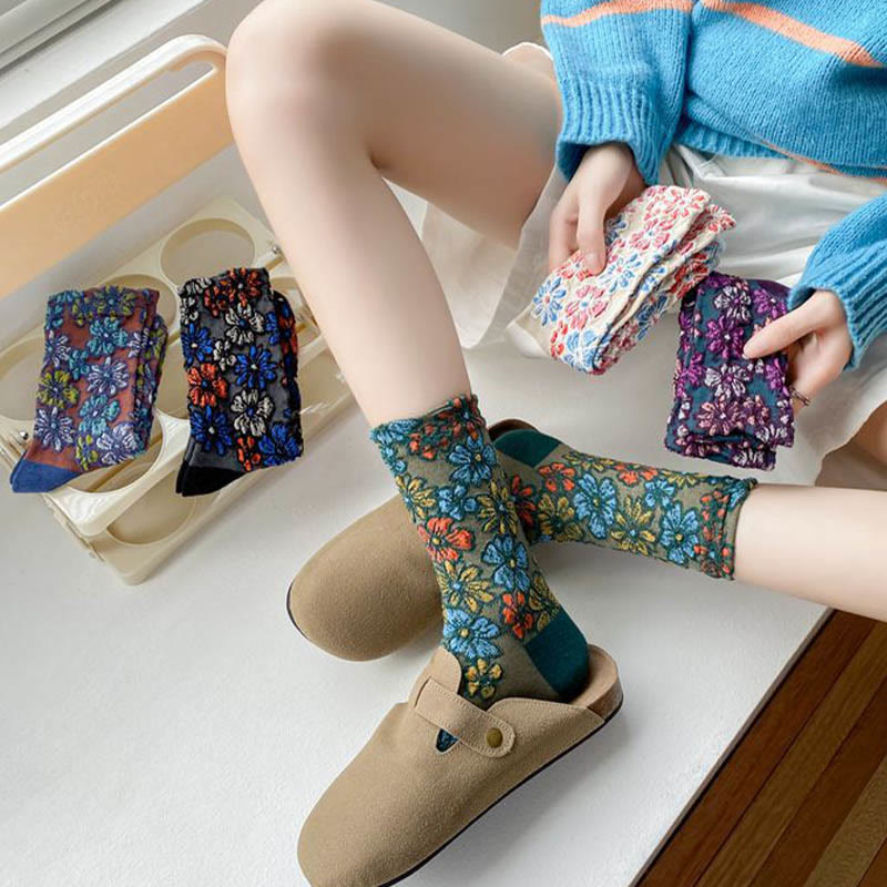 Retro Carving Flowers Quarter Socks(5 Pairs) - image 4