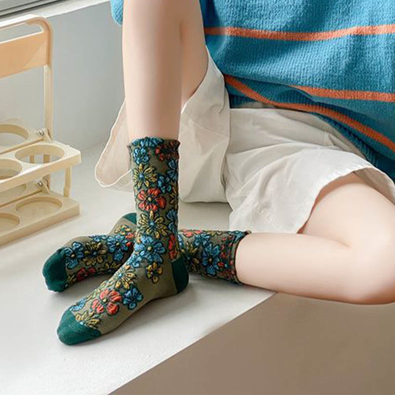 Retro Carving Flowers Quarter Socks(5 Pairs) - image 3