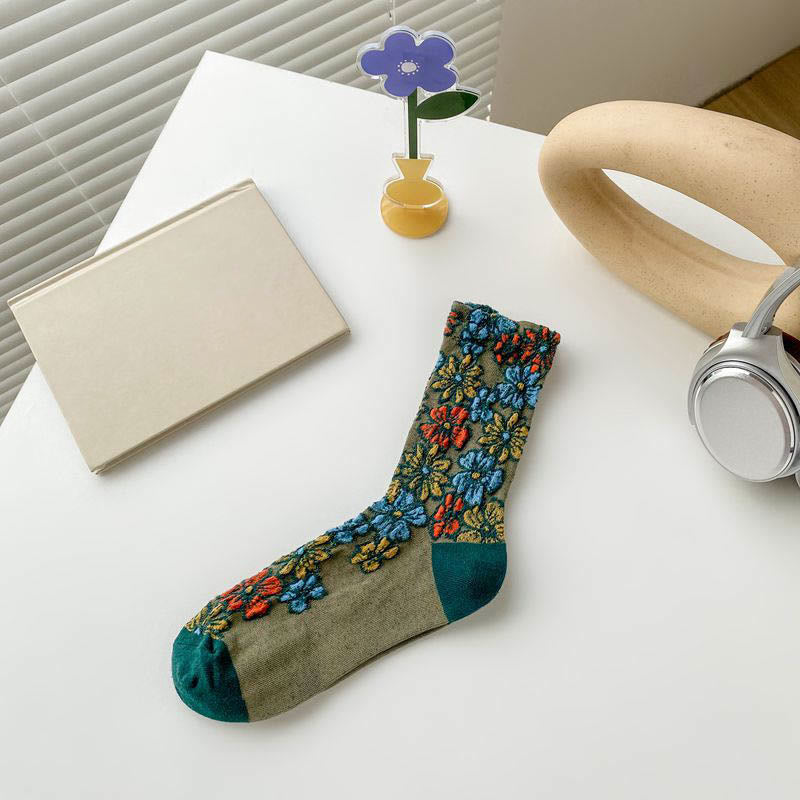Retro Carving Flowers Quarter Socks(5 Pairs) - Green - EU36-40(US3-7) - image 11