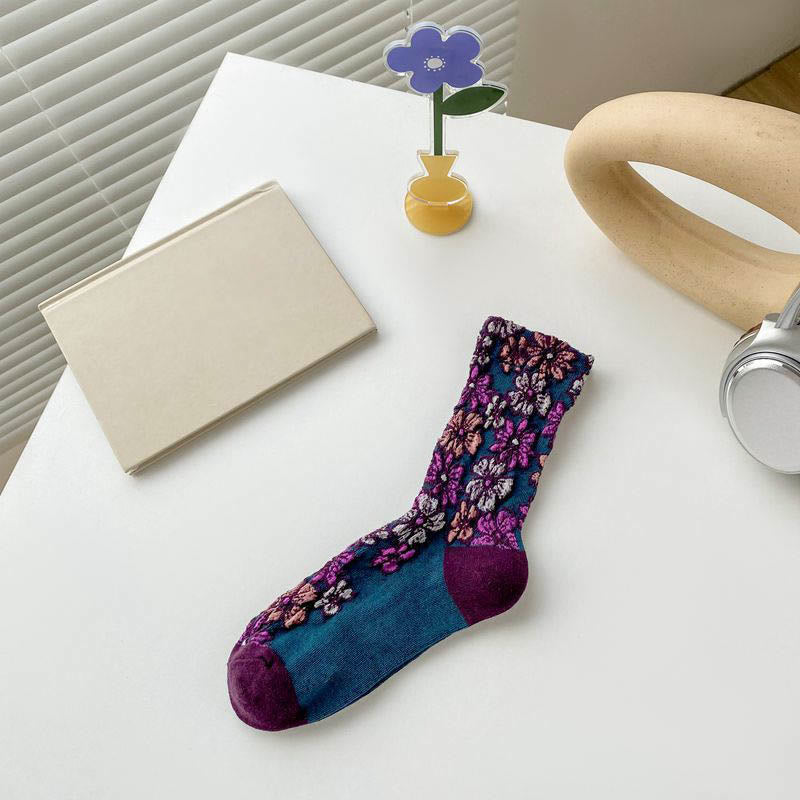 Retro Carving Flowers Quarter Socks(5 Pairs) - Purple - EU36-40(US3-7) - image 8